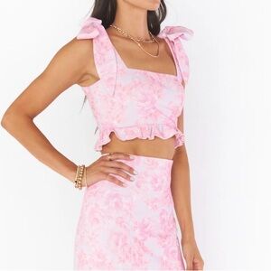 Show Me Your MuMu Women’s Flower Dutchess Ruffle Floral Top Crop Size Small NWT
